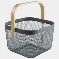 Basket with wooden handle GRAY