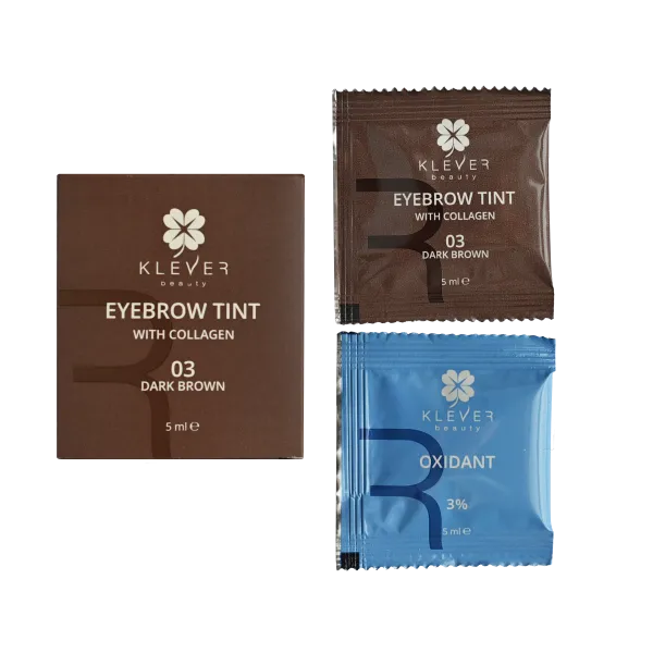 Фарба для брів з колагеном у саше 03 Dark Brown Klever Beauty