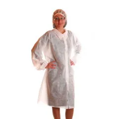 Disposable non-woven robe with buttons, white