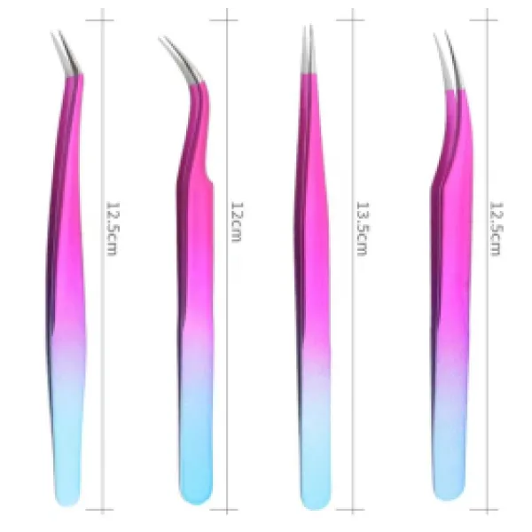 Rainbow Pink eyelash extension tweezers set