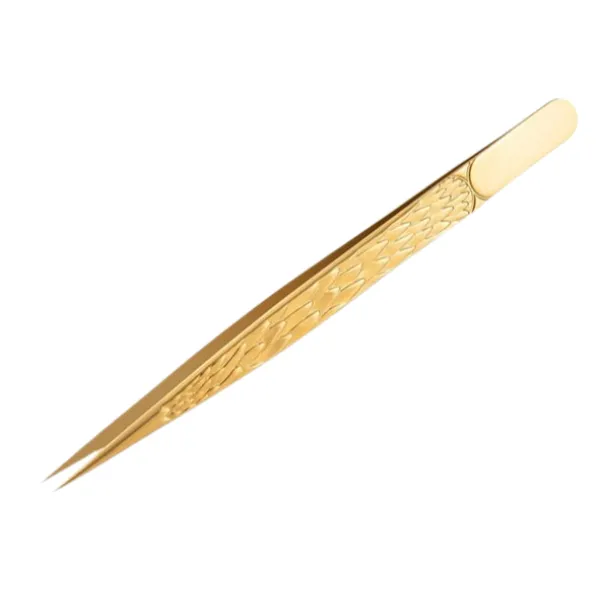 Eyelash extension tweezers 3D straight patterned Gold