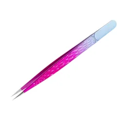 Пинцет для наращивания ресниц 3D прямой с рисунком Pink
