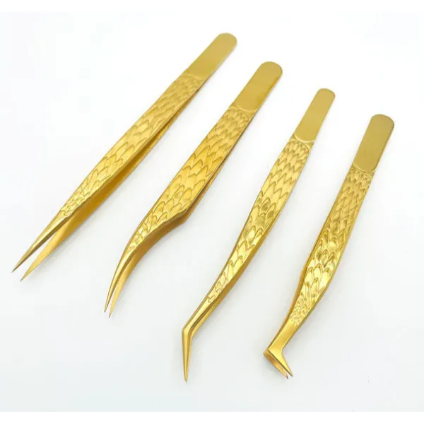 Eyelash extension tweezers 3D straight patterned Gold