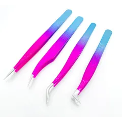 Eyelash extension tweezers 3D curved patterned Pink