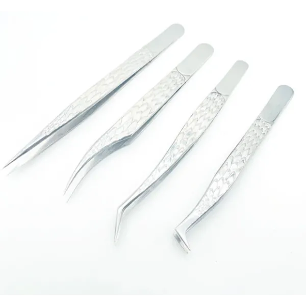 Eyelash extension tweezers 3D straight patterned Silver