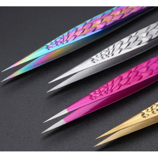 Tweezers for eyelash extensions 3D straight with Chameleon pattern