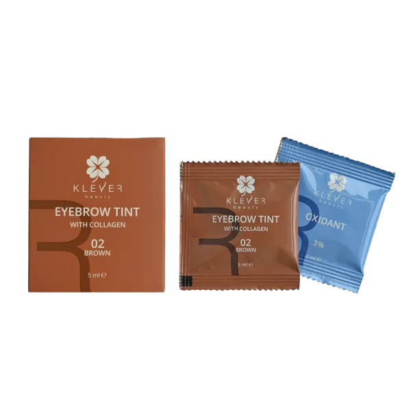 Фарба для брів з колагеном у саше 02 Brown Klever Beauty