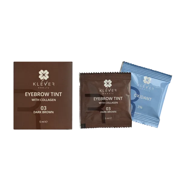 Фарба для брів з колагеном у саше 03 Dark Brown Klever Beauty