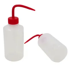 Spray battle with a curved watering can (red cap)