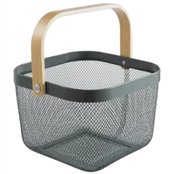 Basket with wooden handle GRAY