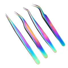 Rainbow eyelash extension tweezers set