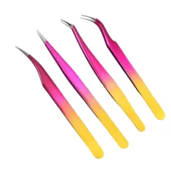 Set of eyelash extension tweezers Rainbow yellow